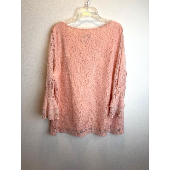 ELLE Lace 3/4 Bell Sleeve Blush Pink Stretch Top XL - Picture 3 of 9